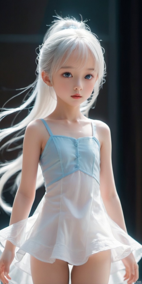  Masterpiece, best quality, solo, thin, a 10-year-old child, little princess, flat chest, delicate, cute, petite, playful, open mouth, small face, even features, blue eyes, white hair, long hair , low ponytail, nude, fair and smooth skin, (nude, nude), dynamic angle, dynamic posture, fresh and refined, shadow, wind, flying hair, loli, slim legs, good figure, well-proportioned,, naked bandage,,, from below, side up, crotch focus, spread ￥n legs, best quality, amazing quality, very aesthetically pleasing, ridiculous”