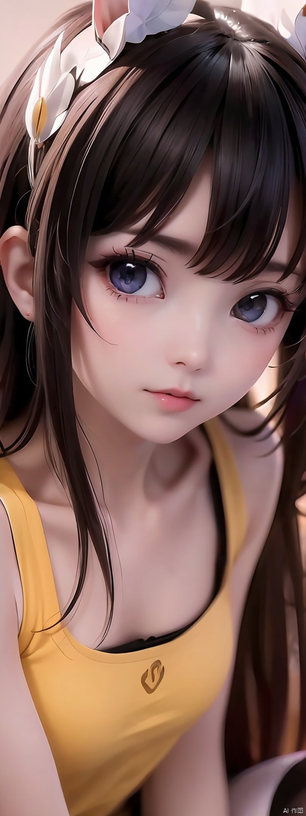  (masterpiece, high quality, highres,Highest picture quality), (Master's work),yellow background,dynamic Angle,Solid color background,Flat color,cute little girl,loli,solo,solo focus,detailed eyes,detailed face,shiny hair, shiny skin, shiny eyes, yellow hair,low twintails,collarbone, bare shoulders,yellow clothes, , ((High definition, high contrast, high saturation, purple tone, 8K image quality, game illustration)),depth of field,cinematic lighting,Abandoned buildings1girl,medium breast,(White stockings:1.4)solo,(bishoujo)Sitting on a stone,(hand in pocket1.3),(Black eyes:1.2),letterman jacket| camisole,closed mouth,full body,(black hair:1.5),long hairfloating hair,((A calm expression:1.5))indifferent