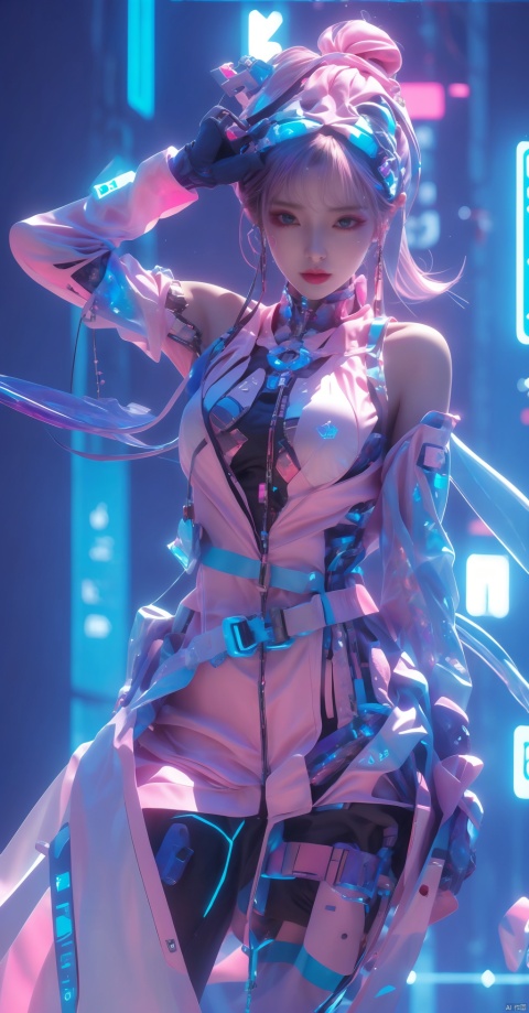  a beauty,light pink,colorful,dopamine,Cyberpunk beauty,,