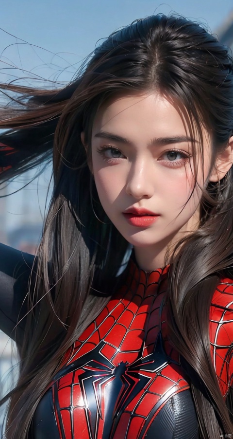 1Girl, Spider Man, Long Hair, Wind,