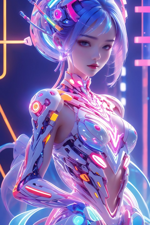  1girl,cyborg,glowing,lneon lamp, xiaowu