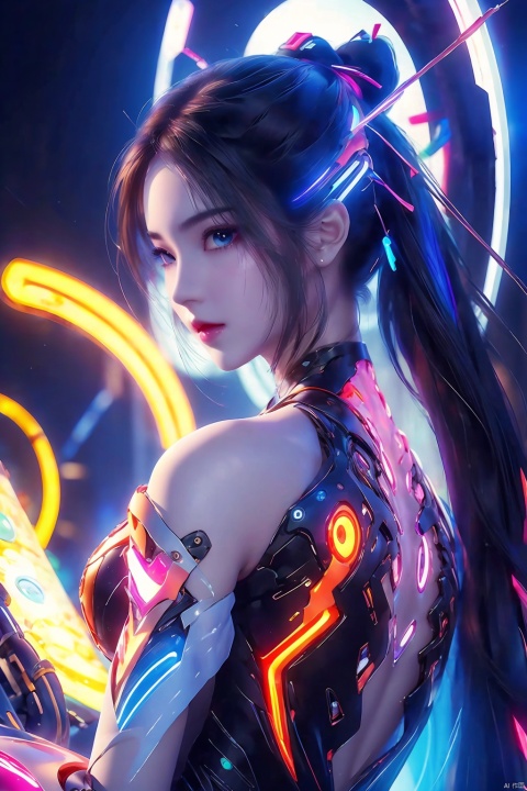  1girl,cyborg,glowing,lneon lamp, xiaowu