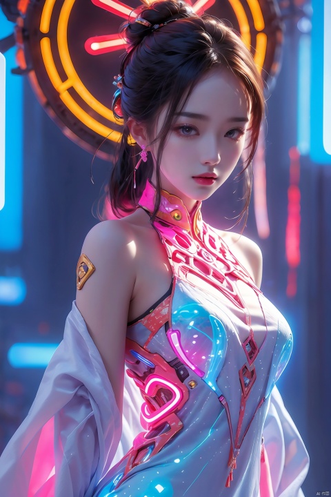  1girl,(china dress),Neon lights,glowing