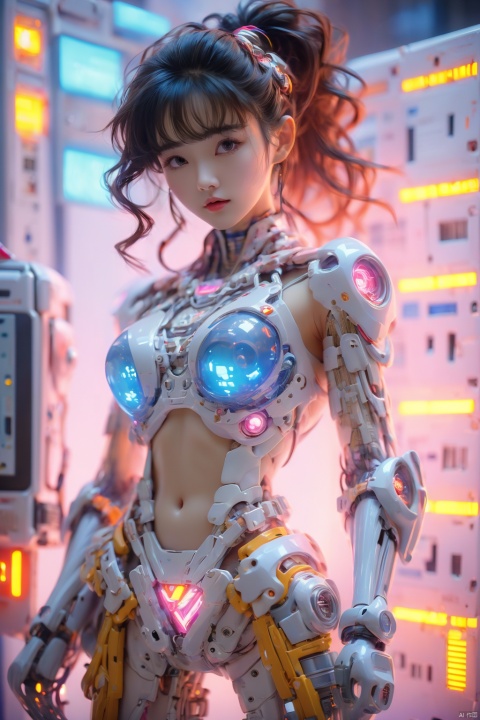 The TVGirl,mecha technology suit,standing,big chest,37-point lens,weird style,cyberpunk style,