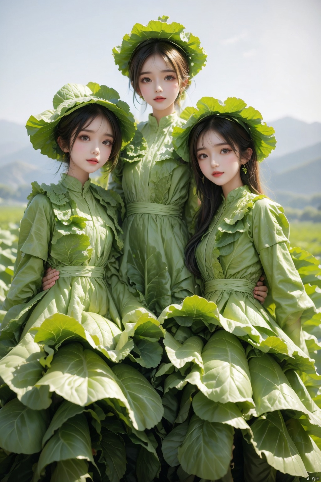 3girls,cabbage_dress, wangyushan