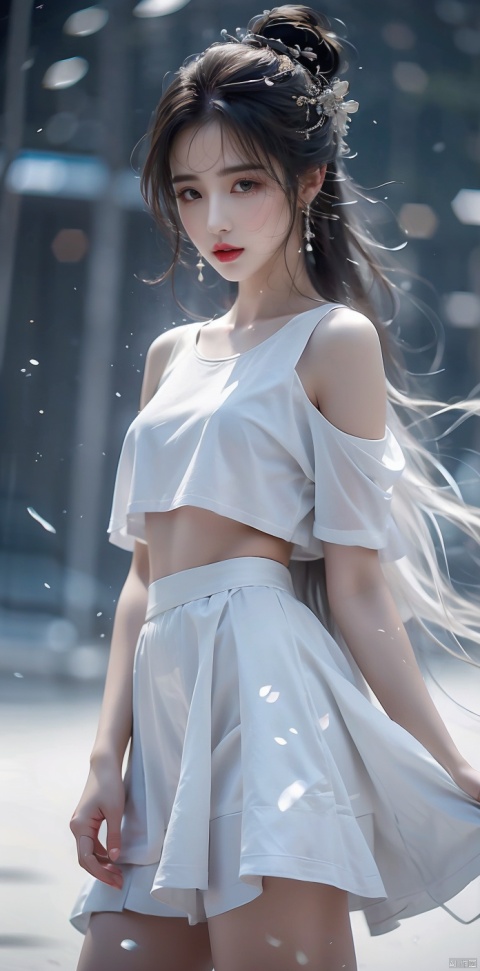 1 girl, translucent white gauze skirt,