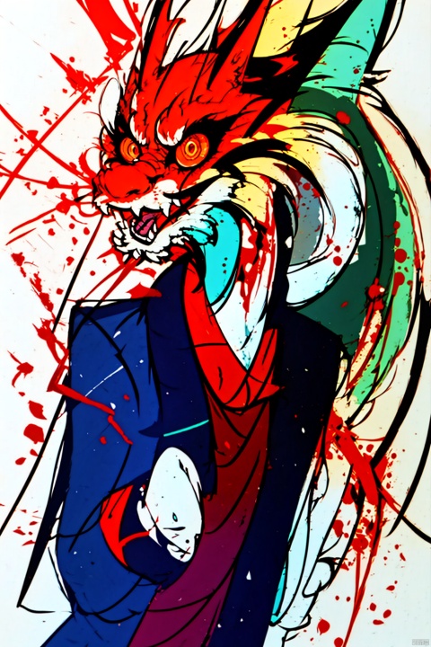  solo, open mouth, red eyes, teeth, pokemon \(creature\), no humans, blood, motion blur, dragonClutteredlines,, Cluttered lines