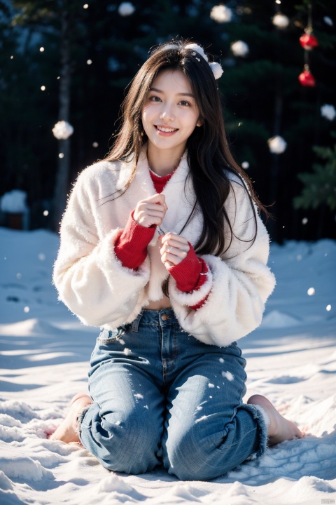  (Masterpiece),(Ultra High Resolution), joyfully playing snowball fight in heavy snow. faces are filled with happy smiles, and snowflakes are falling on their hair and collars. The surrounding is a vast expanse of white snow, only their footprints disturbing the purity. Snowflakes in the sky fall like cotton candy, adding a touch of sweetness to this winter scene. This is a vibrant and joyful winter afternoon, Fashion Style,jellyfishforest, takei film, 1girl