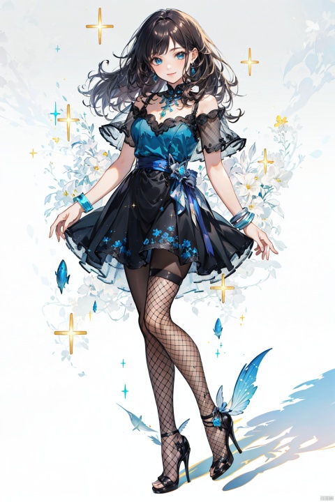 TT,1girl,Masterpiece, best quality, ultra-high resolution, realism, lifelike, original photo, real person, photo),(amazing, fine details, an extremely delicate and beautiful concept art), complex details, professional, official art, 1 girl, long curly hair, thighs, full body, sexy:, summer dress, (print, sparkle: 1.2), mellow, (modern fashion background: 1.2), gorgeous, JoJo pose, ring, earrings, necklace, bracelet, closed smile, (neon: 1.2), low shutter, the most beautiful artwork in the world, aesthetics, atmosphere, dynamic angle, (fishnet pantyhose, high heels: 1.3),(masterpiece, top quality, best quality, official art, beauty and aesthetics: 1.2),(1 girl), extreme detail, (fractal art: 1.3) color, highest detail, , (tutututu), depth of field