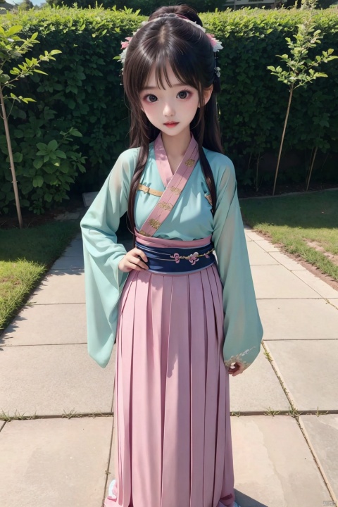 1girl, Beauty and breasts,Young children, little girls, young girls,,oppai loli,l,8 years old,full_body,Petite,Cute,Lolita, ((((hanfu,)))),Pupils,,Seductive posture,Lovely big eyes,,,,1girl,Double ponytail,,,,,standing,blurry background,White skin,,Sideways,,Beautiful eyes,,pink hair,Dynamic blur, , guofeng,Streets,