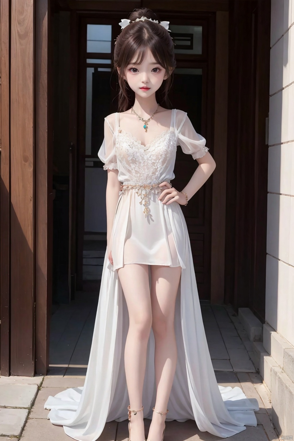  1girl,,Young children, little girls, young girls,,loli,l,8 years old,full_body,Petite,Cute,, ((((white dress,Jewelry,)))),Pupils,Seductive posture,Lovely big eyes,1girl,Double ponytail,,standing,blurry background,White skin,Sideways,,Beautiful eyes,red hair,Dynamic blur, , guofeng,Streets, guofeng, pf-hd,梨涡彤彤