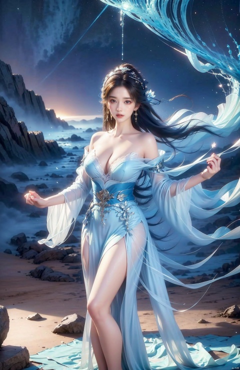  (1girl), light and shadow, wabstyle, glowing, emma, white hair, long hair, wind, two-tone body, two-tone hair, (put nothing on:1.8),cleavage, armor, the end, two faces, erosion, shine tatoo, collapse body, bone, vogue, horizon, solo, (photorealistic:1.4), cowboy shot, flash, time delay, snarl, cinematic angle, , mysterious, magical, obsidain, diamond, backlighting, birth, fluctuation, Walking., foam, 8k, photo, red, translucent, X-ray, goddess, baby, (chakra:1.2), fall, stormy sky, meditation, rage, ghost, dress, time reversal, seething, steam, glowing body, life and death, elegant, Fullbodytat, Hyung Tae Kim, jujingyi, guofeng,UHD, retina, masterpiece, ccurate, anatomically correct, textured skin, best quality, award winning, high quality, high details, high details, 16k,The background is blurred,