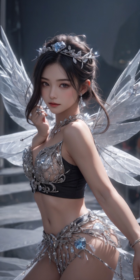  1girl,Metal wings,Fairy, crystal,jewels,dance
