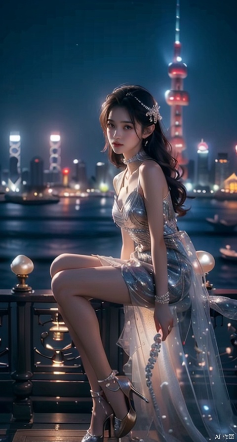  (Best Quality,Masterpiece,Ultra High Resolution,detailed face,beautiful and aesthetic:1.2),(Mottled silhouettes:1.3),(((the oriental pearl and the bund in shanghai:1.4))),((charming night view of shanghai:1.4)),
1girl,((head to one side:1.4)),(The wind ruffled his hair),crisp suit,handsome young ***** manly man,sit on the steps,exaggerated,Charming night view,small street restaurant,xuer house,fullbody,wide angle,outdoors,skyscrapers, Light master