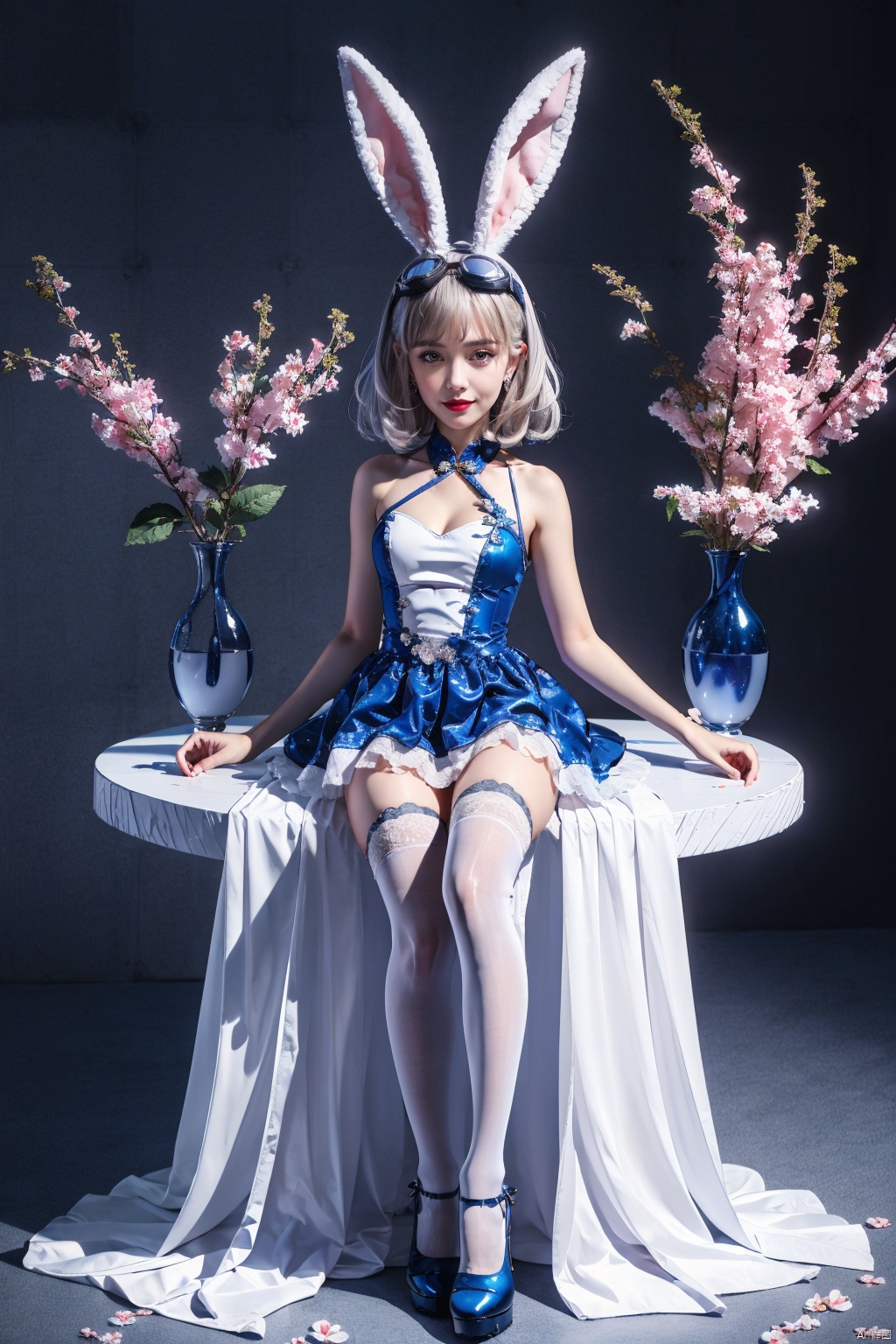  tutututu,1girl,solo,rabbit ears,white dress,white gloves,white thighhighs,blue footwear,goggles on head,sleeveless dress,bangs,blue bow,white hair,short hair,,masterpiece,best quality,summer,seaside,fruit,full body,hat,long hair,looking at viewer,red flower,Plum blossoms,red plum blossoms,coconut trees,sitting,solo,sky,sun,mountain,forest, rabbit ears,PHOTOREALISTIC REALISTIC, masterpiece, best quality, highres, ultra detailed, 8k,1woman,full body,looking at viewer,makeup,lipstick,smile,teeth,hotel room, scarlett, tutututu, cpdd, rabbit ears,(((Cat))),xmixcat,cat,(full body:1.4),dynamic pose,looking at viewer,outdoors,cyberpunk,magic array,aperture,moon,starry_sky,nebula,forest,volcano,panorama,wide shot,bird's-eye view,1 demon girl mechanical arms detailed face closeup summoning circle cave rituals (art by Yoji Shinkawa Yoshitaka Amano ),bailing_darkness,a girl of black smoke,glowing_eye,skeletons of black smoke by the 1 group,white hair,(Masterpiece, high quality, best quality, official art, beauty and aesthetics:1.2),water,ice and water,water ring,the ink ring surrounds the girl (lingering:1.2) and is a bit of a circular magic,ice,(ink splash:1.2),solo,looking at viewer,(white chinese clothes:0.8),(extremely chinese colorful ink:1.4),kung fu,floating water,space,((extremely detailed ink background)),((flat color)),{{ink splashing}},frost nova,ice circle,arien_heidong,fire,