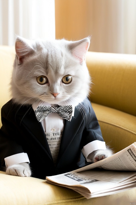  Bow tie.Suit.Wine.Read the newspaper.Sit on the couch.The cat protagonist.