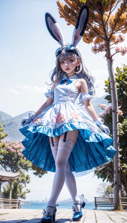   tutututu,1girl,solo,rabbit ears,white dress,white gloves,white thighhighs,blue footwear,goggles on head,sleeveless dress,bangs,blue bow,white hair,short hair,,masterpiece,best quality,summer,seaside,fruit,full body,hat,long hair,looking at viewer,red flower,Plum blossoms,red plum blossoms,coconut trees,sitting,solo,sky,sun,mountain,forest, rabbit ears1 Girl, solo, red hair, blue eyes, glowing, glowing eyes,
Perfect body, pretty face with details, whole body, shoes, long eye browses, big, cut eyes, movie lights, Movie lights, strong contrast, high level of detail, best quality, masterpiece, white background, Chinese style, midjournal portal, lake surface, small boat, fallen leaves, autumn, military coat, sunset, sunset, sunset, red clouds, reflection, tutututu