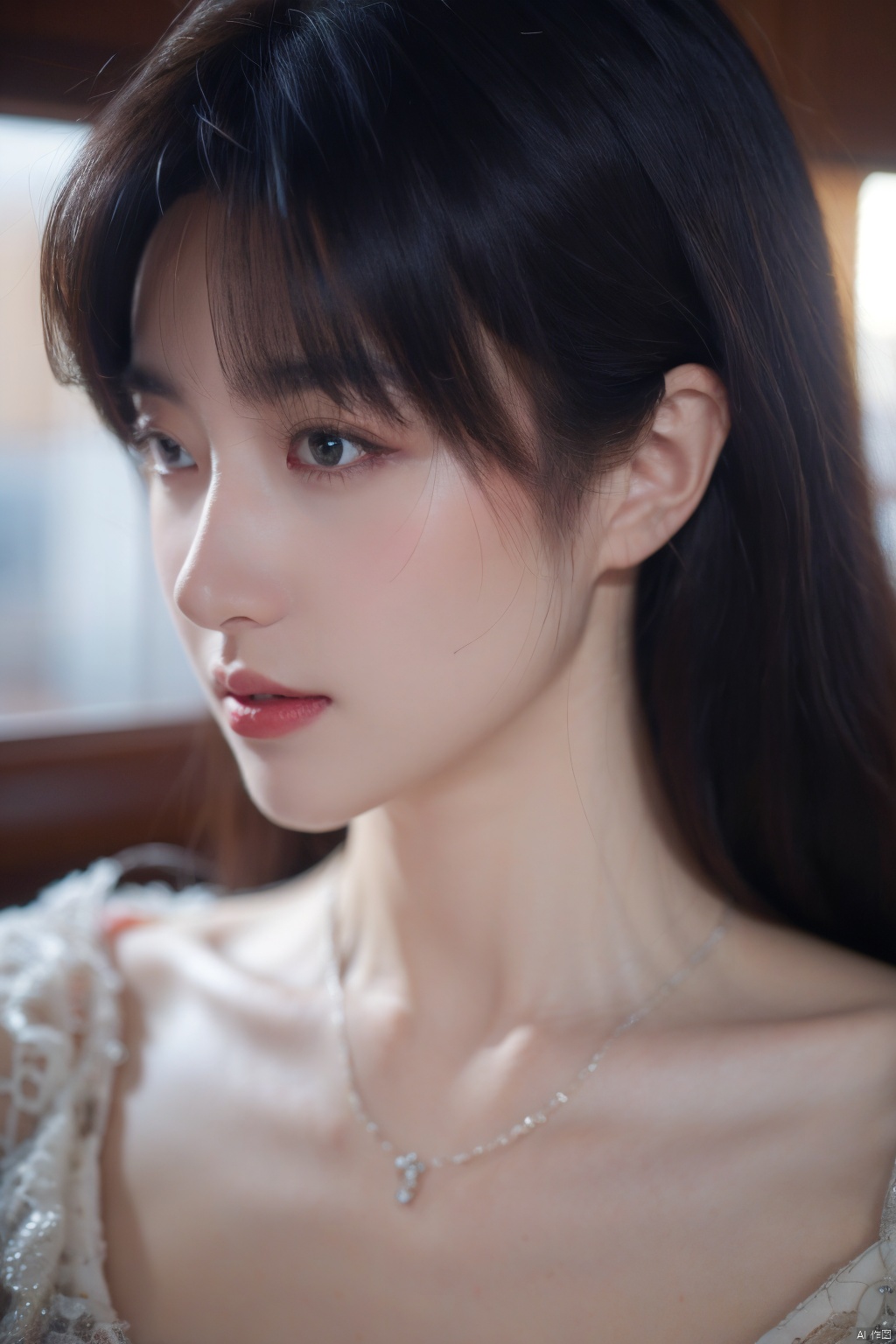  fashionphotographyportraitof1girl,offshoulder,fluffyshorthair,softlight,rimlight,beautifulshadow,lowkey,(photorealistic,rawphoto:1.2),(naturalskintexture,realisticeyeandfacedetails),hyperrealism,ultrahighres,4K,Bestquality,masterpiece,necklace,(cleavage:0.8),inthedark,masterpiece,best quality,highres,8k uhd, 1girl,moyou