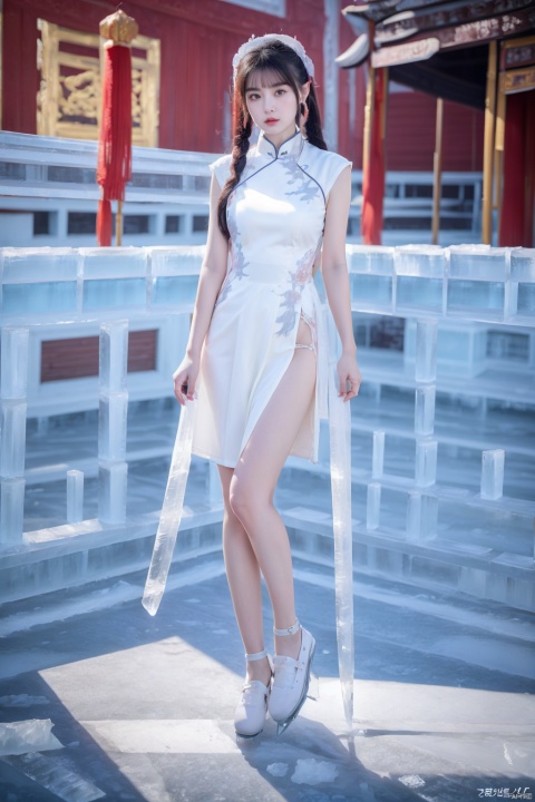  (ice chinese palace:1.6),[(white|black)_hair:2],the girl is in the palace,1girl\(red chinese dress,golden Ice Crown,ice wings:1.3),ice_flower,glittering,(twintails:1.3),(solo:1.3),(full body:1.3),masterpiece,best quality,unreal engine 5 rendering,movie light,movie lens,movie special effects,detailed details,HDR,UHD,8K,CG wallpaper