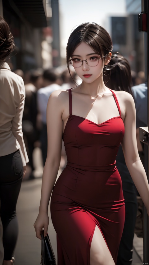  Eyeglasses,In the midst of a crowd, we are presented with a high-quality image. There stands a beautiful 20-year-old idol girl named Han Meimei (0.1), with her brown straight hair, dressed in a fashionable dress and high heels. Her make-up is flawless as she stands on an outdoor street. Surrounding her is a serene and natural road, allowing her skin and facial details to be clearly visible. Her complexion is delicate and her features are refined, creating a soft and gentle color palette for the entire scene.
neon, and vibrant atmosphere. The entire scene is sleek, ultra-modern, and of exquisite quality. The contrasting highlights of purplish-red and deep purple create a powerful effect, reminiscent of a high-definition, gripping film, with a touch of delicate refinement, cpdd, 1girl,eyeglasses, , tutult