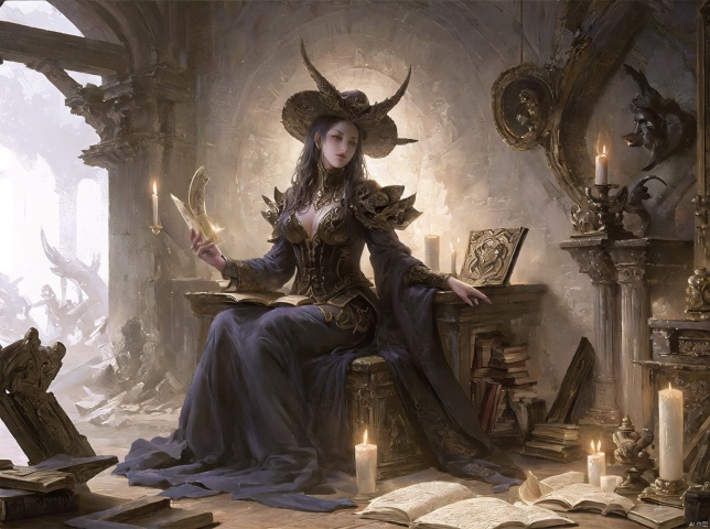 edieval witch doctor girl, sitting, pentagram, candles, magic book, bookshelf , extra hands,
masterpiece, hyper detailed, best quality, extreme detailed,(2d:1.3),