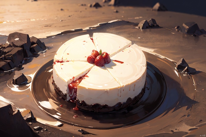 rare cheesecake in the mud,masterpiece,high definition,no human,