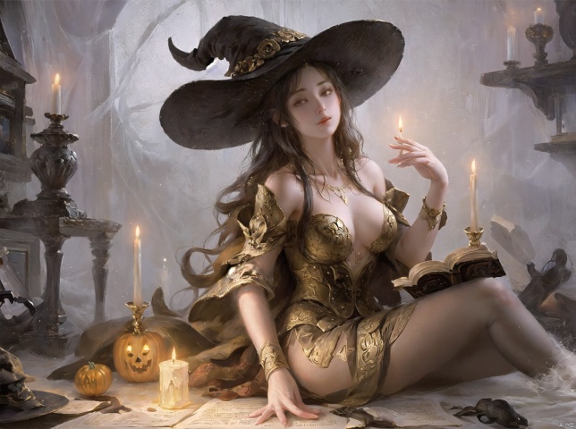 (ookami mio(hololive impact)).loose witch clothes.loose witch hat,(Halloween),ray tracing.black legwear.little blush,(official art),depth of field,
edieval witch doctor girl, sitting, pentagram, candles, magic book, bookshelf , extra hands,
masterpiece, hyper detailed, best quality, extreme detailed,(2d:1.3),