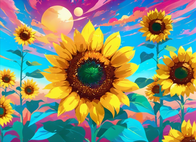  (Fantasy style: 1.5) Object perspective, changeable colors (Fantasy World) Hyper-realistic style (intricate details) A psychedelic,((1sunflower)),Realism,Realistic writing,((close-up)),