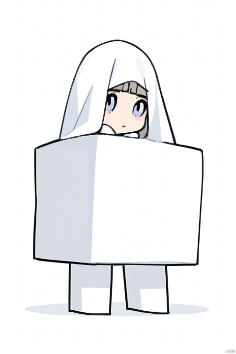 A girl is behind a white cloth,A huge white cloth blocks the character