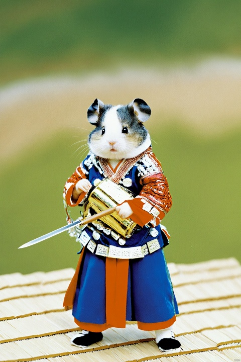  miaoyuansu,miao5,A hamster warrior wearing miaoyuansu, with a weapon in his hand. 