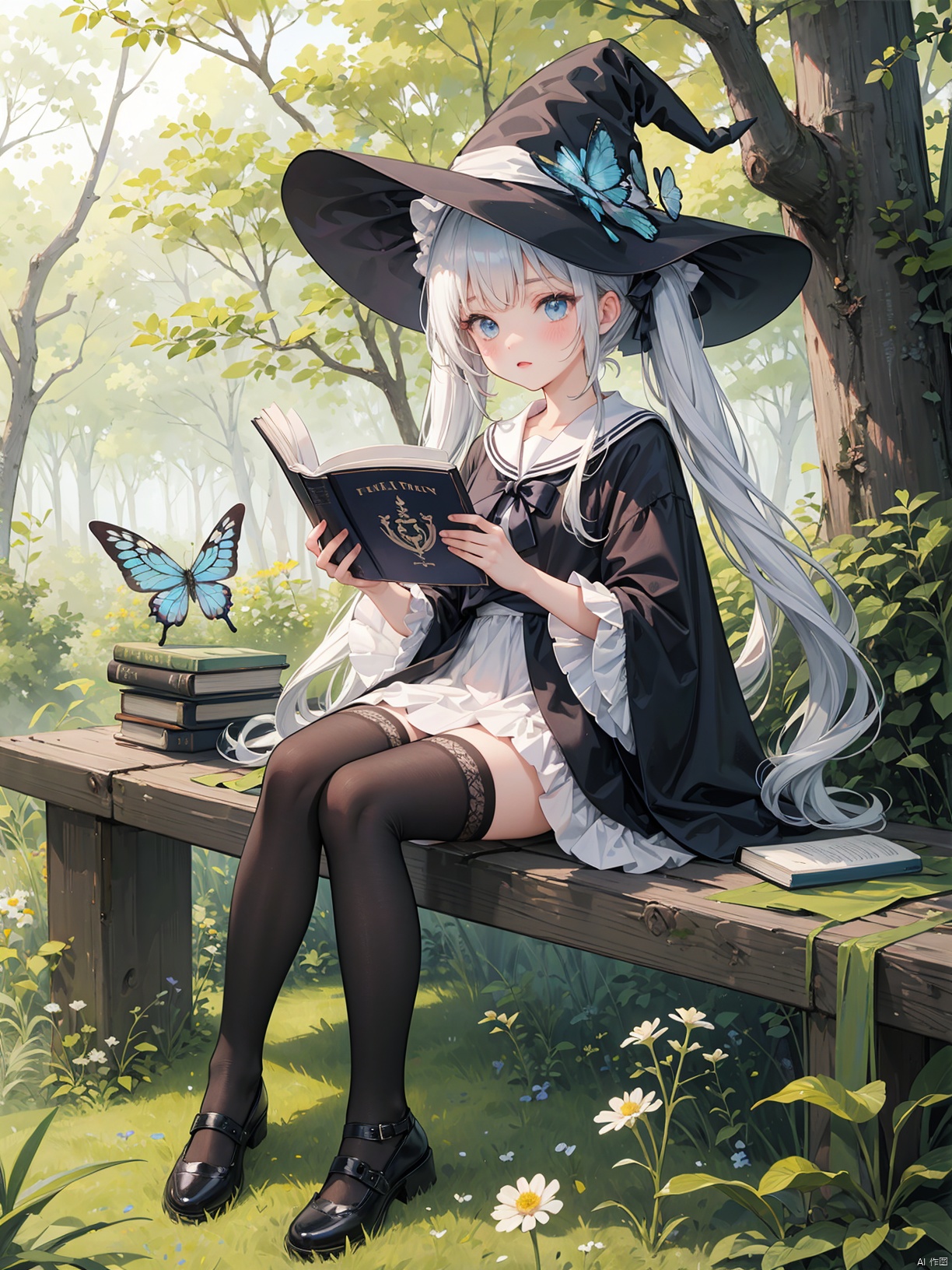 (very long hair,cowboy shot:1),(4349,4349,4349:1),1girl,witch hat,hat,book,outdoors,tree,sitting,blue eyes,bug,mushroom,shoes,long hair,flower,(dandelion),butterfly,solo,nature,forest,hat flower,white thighhighs,looking at viewer,dress,blush,open book,bangs,holding book,sailor collar,twintails,black headwear,1girl,witch hat,hat,book,outdoors,tree,sitting,blue eyes,bug,mushroom,shoes,long hair,flower,butterfly,solo,nature,forest,hat flower,white thighhighs,looking at viewer,dress,blush,open book,bangs,holding book,sailor collar,twintails,black headwear,1girl,witch hat,hat,book,outdoors,tree,sitting,blue eyes,bug,mushroom,shoes,long hair,flower,butterfly,solo,nature,forest,hat flower,white thighhighs,looking at viewer,dress,blush,open book,bangs,holding book,sailor collar,twintails,black headwear,
