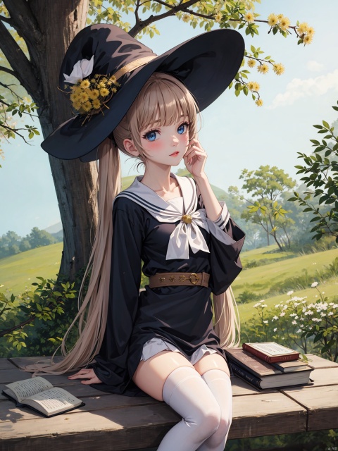 (very long hair,cowboy shot:1),(4349,4349,4349:1),1girl,witch hat,hat,book,outdoors,tree,sitting,blue eyes,bug,mushroom,shoes,long hair,flower,(dandelion),butterfly,solo,nature,forest,hat flower,white thighhighs,looking at viewer,dress,blush,open book,bangs,holding book,sailor collar,twintails,black headwear,1girl,witch hat,hat,book,outdoors,tree,sitting,blue eyes,bug,mushroom,shoes,long hair,flower,butterfly,solo,nature,forest,hat flower,white thighhighs,looking at viewer,dress,blush,open book,bangs,holding book,sailor collar,twintails,black headwear,1girl,witch hat,hat,book,outdoors,tree,sitting,blue eyes,bug,mushroom,shoes,long hair,flower,butterfly,solo,nature,forest,hat flower,white thighhighs,looking at viewer,dress,blush,open book,bangs,holding book,sailor collar,twintails,black headwear,

