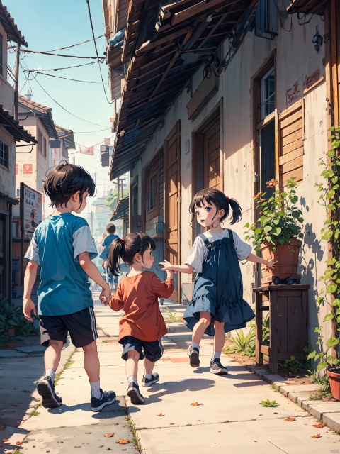 Children, playing, in the middle of the picture, clean background, Children's Day atmosphere, high-definition image quality
