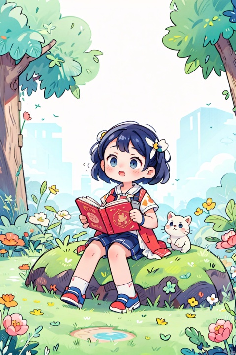 masterpiece, best quality,ultra-detailed, an extremely delicate and beautiful, extremely detailed wallpaper,BREAK,A Cute Little Girl is Enjoying the Spring Greenery in the Park,hildren's Picture Book Illustrations , Bright and Colorful Colors, Lovely Narrative, Rich and Colorful Content, High Definition, 8K.seecolor 