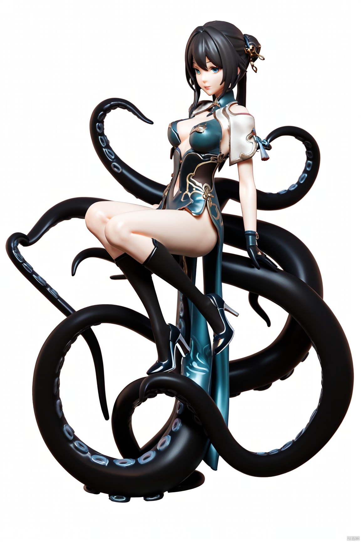  score_9, score_8_up, score_7_up, score_6_up, , 
ruanmei, def clothe, 1girl, gloves, blue eyes, black hair, dress, high heels, chinese clothes, breasts,
jijia, 3d,CG,PVC, Brachiopods, Octohuman, 1girl, tentacles, skirt, solo, monster girl, suction cups, no feet,full body, monochrome, simple background, white background, 
