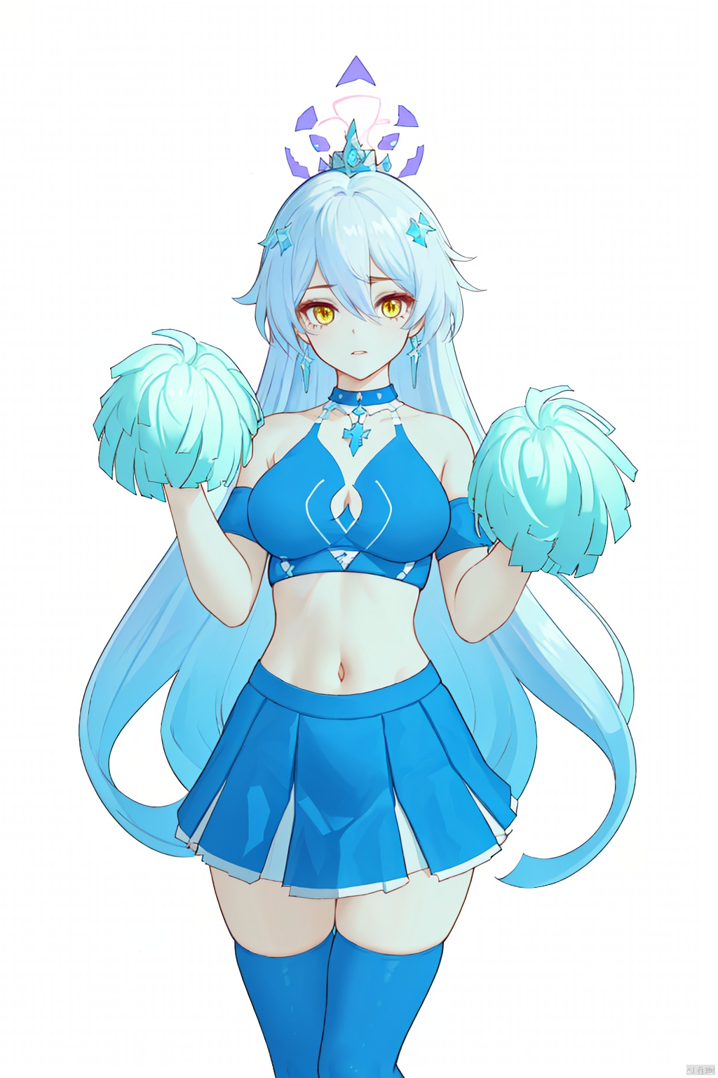  8k, best quality, masterpiece, (ultra-detailed:1.1), (high detailed skin), miyuki, Art style, clean and crisp picture, 1girl, nonomi (blue archive), breasts, solo, green eyes, pom pom (cheerleading), cheerleader, long hair, thighhighs, skirt, looking at viewer, large breasts, h halo, panties, hibiki (cheerleader) (blue archive), cleavage, white thighhighs, navel, underwear, hair bun, white background, cosplay, holding, simple background, parted lips, yellow panties, skindentation, bangs, holding pom poms, white skirt,pleated skirt, thighs, stomach, detached collar, bikini  
//////////////
nai3, 1girl, solo
\\\\\\\\\\\\\\
lindong,1girl,kiana kaslana,long hair,bare shoulders,yellow eyes,bangs,breasts,jewelry,diamond-shaped pupils,hair between eyes,head ring,crown, melowh