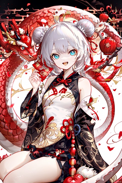  {artist:rella}, {artist:ask(askzy)},[artist:ningen_mame],artist:ciloranko, [artist:rei(sanbonzakura)],(hyper cute girl:1.1025), (flat color, vector art:1.3401), Chinese dragon theme, beautiful detailed eyes, hyper-detailed, hyper quality, eye-beautifully color, face, (her hair is shaped like a Chinese dragon, Chinese dragon, hair, Chinese dragon:1.2763), (1girl:1.2155), (high details, high quality:1.1576), (backlight:1.1576), high quality, (title:happy new year 2024:1.3), (cover design:1.2), simple background, cover art, trim, album_art, 
/, /, /, /, /, /, /, 
1girl, (chibi), (tangou:1.3), 1girl, theresa apocalypse, double bun, hair bun, chinese clothes, blue eyes, bare shoulders, bangs, white short hair, black shorts,
/, /, /, /, 
(((holding a little Chinese dragon))), (((sitting, Chinese dragon on legs))), [[smile]], large breast, dragon, (((Chinese dragon print))), (Loong:1.2), pajamas, kimono, bare shoulders, 
/, /, /, /, /, /, 
Chinese text,red_bandeau,year of the loong,loong pattern,lantern, red background, ((simple background)), ((happy new year 2024, new year theme, new year, 2024, gift box,)), (red decorations on dragon), ((Chinese new year)), Chinese knot, red ornaments, spring festival, 
/, /, /, /, /, /, /, 
hair with body, CTA dress, CAY leg, Loong hands, body with Loong, dress with Loong, light particles, (Hair with Loong:1.2155), small breast with Loong, 1girl, small breast, marbling with hair and clothes, (original:1.1025), (arm down:1.1025), (paper cutting:1.1025), 
------, 
Low saturation, grand masterpiece, Perfect composition, film light,lightart
,鏃�, eastern dragon, nai3