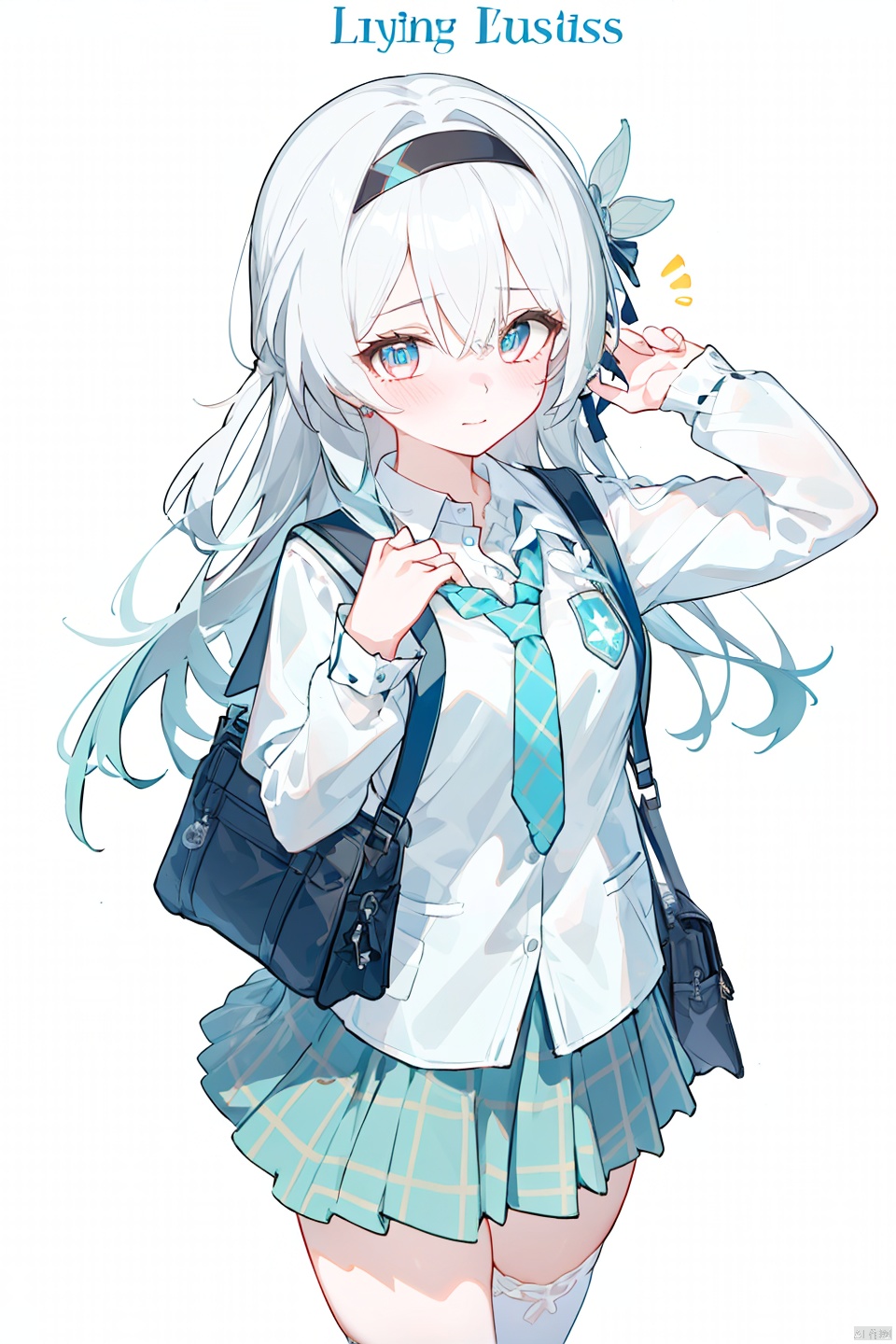  masterpiece, best quality,1girl, alternate costume, solo, bag, looking at viewer, blush, plaid, charm (object), bag charm, bangs, contemporary, sidelocks, jewelry, character name, female woman, white background, 
\\\\\\\\\
nai3, masterpiece, best quality,1girl, school uniform, alternate costume, solo, skirt, bag, necktie, multicolored hair, looking at viewer, blush, plaid skirt, school bag, plaid, charm (object), bag charm, sidelocks, jewelry, pleated skirt, green skirt, white shirt, green necktie, collared shirt, character name, female child, white background,school_uniform,school_girl,school_uniforms,
\\\\\\\\\\\,
liuying,1girl,blue eyes,hairband,long hair,black hairband,
