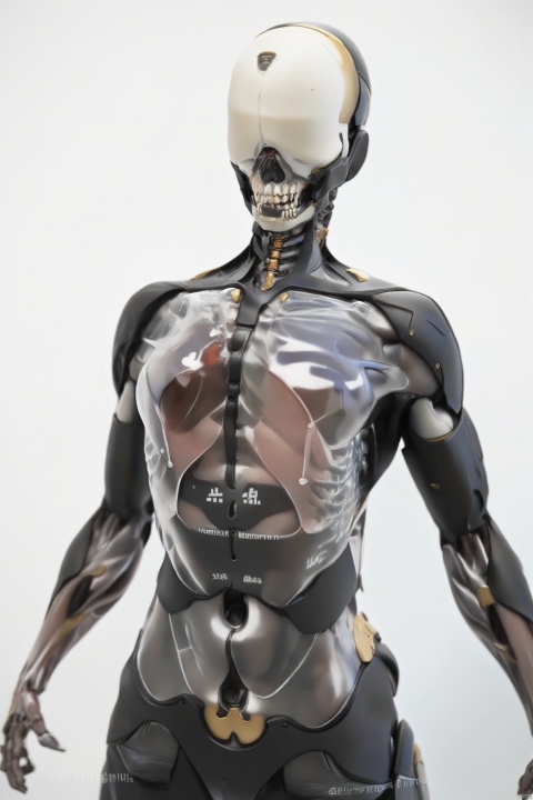  best quality,masterpiece,8k,(ultra-detailed),jijia, 2d, anime, White robot ,Front view of the robot,White background, english text, no humans, watermark, robot, mecha, science fiction, realistic, skeleton, non-humanoid robot, spine,Ribs, ulna, sternum, scapula, clavicle, mandible,Bionic muscle. Transparent skin. Transparent muscle., figure