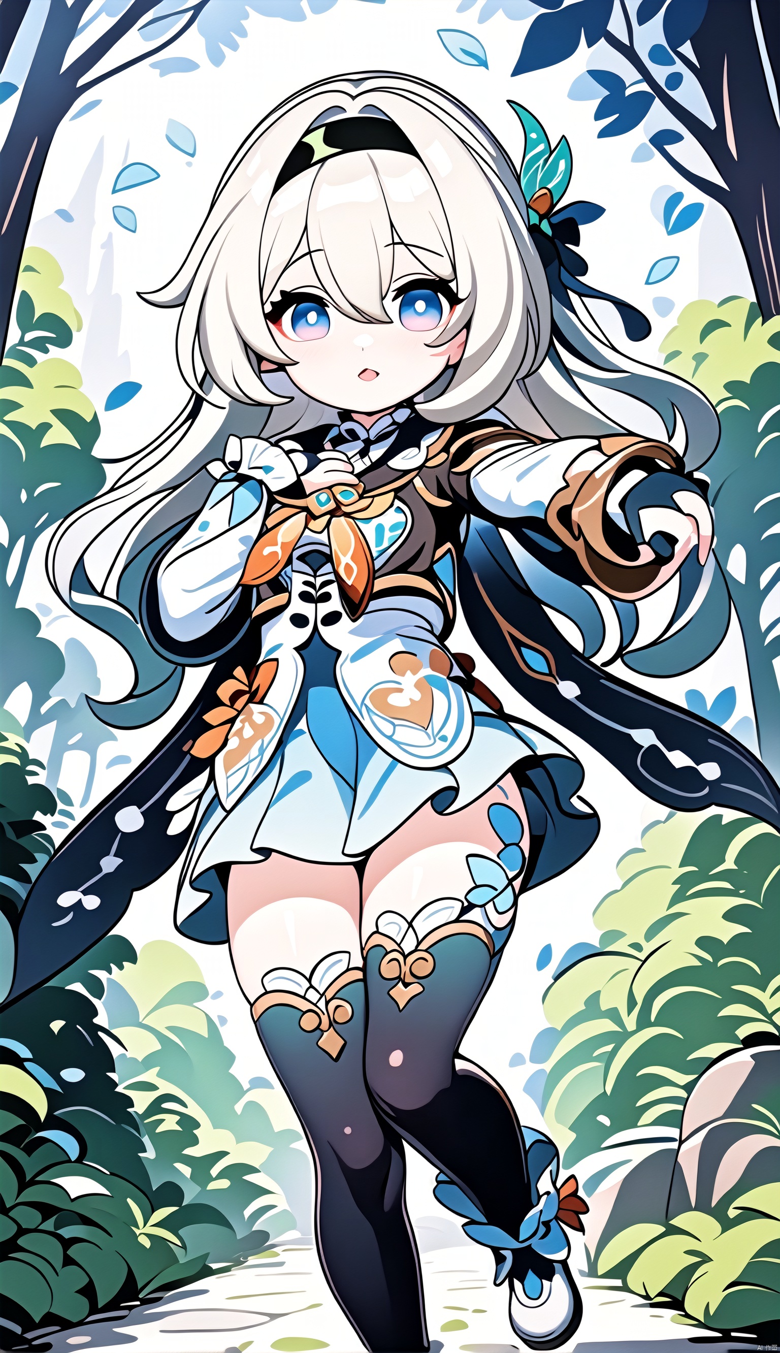  1girl, (paimon), genshin impact, chibi, flying, (holding a sign saying "Marry Me":1.2), forest as background, (masterpiece:1.2), (best quality:1.2), newest, ai-generated, intricate details

liuying,def clothe,1girl,black thighhighs,blue eyes,hairband,long hair,blackhairband,fingerlessgloves,skirt, figure