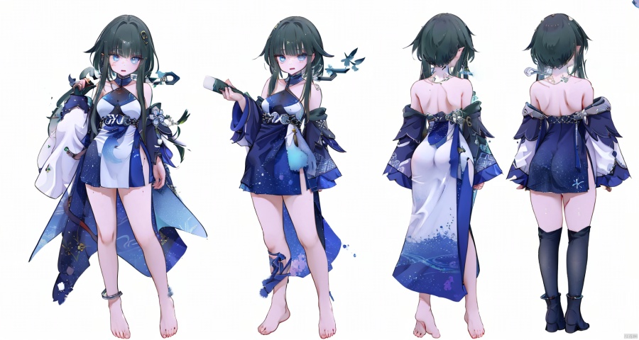  8k, best quality, masterpiece, (ultra-detailed:1.1), (high detailed skin),
,\\\\\\\\\\\\\\\\\\\\\
guizhong, 1girl, long hair, barefoot, dress, blue eyes, chinese clothes, long sleeves,
\\\\\\\\\\\\\\\\\\\\\\\ 
clothesviews, Different clothes, Dress-up display, multiple views, looking_at_viewer,full body, back ,white background, simple background, Anime, ,鏃�, fantasy, 2girls