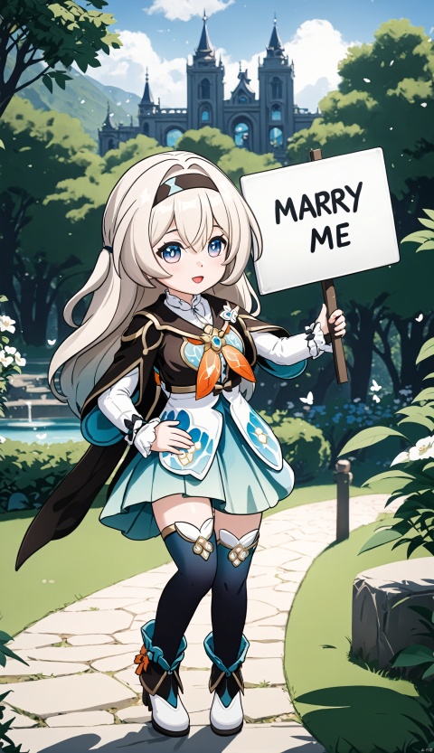  1girl, (paimon), genshin impact, chibi, flying, (holding a sign saying "Marry Me":1.2), forest as background, (masterpiece:1.2), (best quality:1.2), newest, ai-generated, intricate details

liuying,def clothe,1girl,black thighhighs,blue eyes,hairband,long hair,blackhairband,fingerlessgloves,skirt,