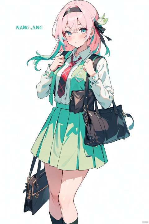  masterpiece, best quality,1girl, alternate costume, solo, bag, looking at viewer, blush, plaid, charm (object), bag charm, bangs, contemporary, sidelocks, jewelry, character name, female woman, white background, 
\\\\\\\\\
nai3, masterpiece, best quality,1girl, school uniform, alternate costume, solo, skirt, bag, necktie, multicolored hair, looking at viewer, blush, plaid skirt, school bag, plaid, charm (object), bag charm, sidelocks, jewelry, pleated skirt, green skirt, white shirt, green necktie, collared shirt, character name, female child, white background,school_uniform,school_girl,school_uniforms,
\\\\\\\\\\\,
liuying,1girl,blue eyes,hairband,long hair,black hairband,
