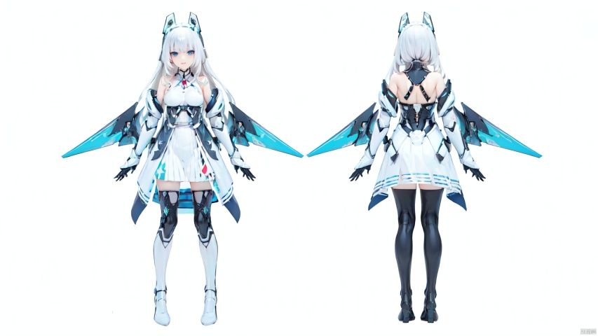  8k, best quality, masterpiece, (ultra-detailed:1.1), (high detailed skin),
(full body:1.3),
////////////////////////
white dress,tianqi,white mechanical wings,blueeyes,longhair,whitehair,breasts,bareshoulders,animalears,boots,bangs,
///////////////////////////////
clothesviews, Different clothes, Dress-up display, multiple views, looking_at_viewer,full body, back ,white background, simple background,
\\\\\\\\\\\\\\\\\\\\\\
(beautiful_face), ((intricate_detail)), clear face,
((finely_detailed)), fine_fabric_emphasis,
((glossy)), full_shot,