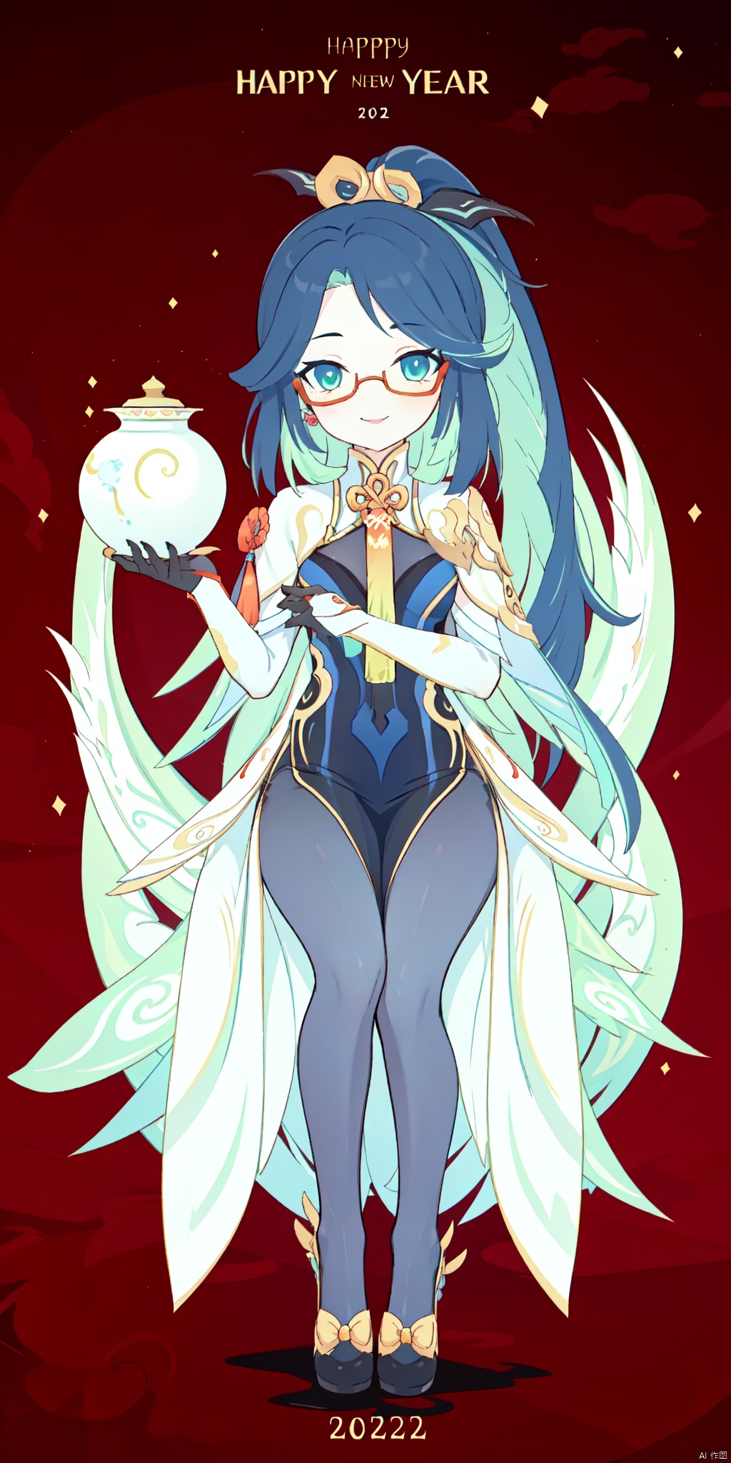  {artist:rella}, {artist:ask(askzy)},[artist:ningen_mame],artist:ciloranko, [artist:rei(sanbonzakura)],(hyper cute girl:1.1025), (flat color, vector art:1.3401), Chinese dragon theme, beautiful detailed eyes, hyper-detailed, hyper quality, eye-beautifully color, face, (her hair is shaped like a Chinese dragon, Chinese dragon, hair, Chinese dragon:1.2763), (1girl:1.2155), (high details, high quality:1.1576), (backlight:1.1576), high quality, (title:happy new year 2024:1.3), (cover design:1.2), simple background, cover art, trim, album_art, 
/, /, /, /, /, /, /, 
1girl, (chibi), xianyun, 1girl, chinese clothes, (ponytail, hair stick,hair ornament), glasses, jewelry, earrings, multicolored hair, black hair, dress, standing, gloves, green hair, red-framed eyewear, black pantyhose,
/, /, /, /, 
(((holding a little Chinese dragon))), (((sitting, Chinese dragon on legs))), [[smile]], large breast, dragon, (((Chinese dragon print))), (Loong:1.2), pajamas, kimono, bare shoulders, 
/, /, /, /, /, /, 
Chinese text,red_bandeau,year of the loong,loong pattern,lantern, red background, ((simple background)), ((happy new year 2024, new year theme, new year, 2024, gift box,)), (red decorations on dragon), ((Chinese new year)), Chinese knot, red ornaments, spring festival, 
/, /, /, /, /, /, /, 
hair with body, CTA dress, CAY leg, Loong hands, body with Loong, dress with Loong, light particles, (Hair with Loong:1.2155), small breast with Loong, 1girl, small breast, marbling with hair and clothes, (original:1.1025), (arm down:1.1025), (paper cutting:1.1025), 
------, 
Low saturation, grand masterpiece, Perfect composition, film light, light art
