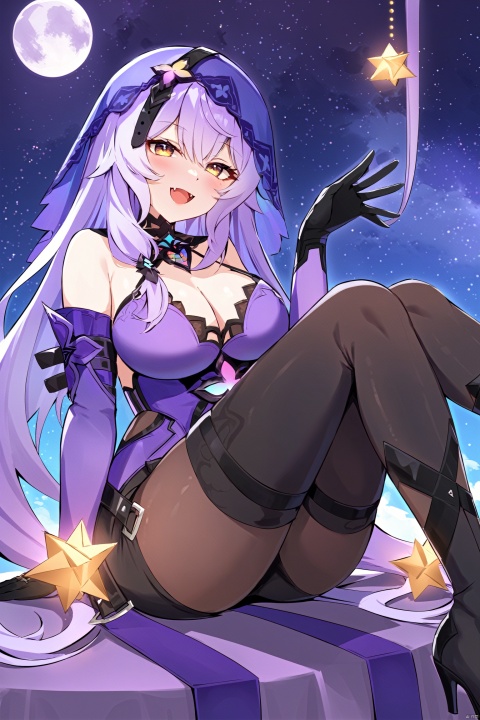 nai3, 1girl, solo, ahoge, virtual youtuber, , flower, looking at viewer, sitting, open mouth, smile,bangs,between legs, :d, hand between legs, purple background, fang, feet out of frame,haoche\\\\\\\\\\\\\\stars,moon,cards,floating things,

hte,1girl,long hair,boots,purple hair,black gloves,veil,cleavage,pantyhose,large breasts,shorts,yellow eyes, figure