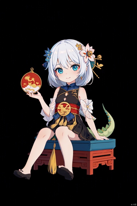  {artist:rella}, {artist:ask(askzy)},[artist:ningen_mame],artist:ciloranko, [artist:rei(sanbonzakura)],(hyper cute girl:1.1025), (flat color, vector art:1.3401), Chinese dragon theme, beautiful detailed eyes, hyper-detailed, hyper quality, eye-beautifully color, face, (her hair is shaped like a Chinese dragon, Chinese dragon, hair, Chinese dragon:1.2763), (1girl:1.2155), (high details, high quality:1.1576), (backlight:1.1576), high quality, (title:happy new year 2024:1.3), (cover design:1.2), simple background, cover art, trim, album_art, 
/, /, /, /, /, /, /, 
1girl, (chibi), lange, theresa apocalypse, 1girl, hair ornament, hair flower, blue eyes, white hair, flower, simple background, dress, full body, chinese clothes, closed mouth, looking at viewer, bangs, bare shoulders, blue flower,skirt, little girl,9 years old
/, /, /, /, 
(((holding a little Chinese dragon))), (((sitting, Chinese dragon on legs))), [[smile]], large breast, dragon, (((Chinese dragon print))), (Loong:1.2), pajamas, kimono, bare shoulders, 
/, /, /, /, /, /, 
Chinese text,red_bandeau,year of the loong,loong pattern,lantern, red background, ((simple background)), ((happy new year 2024, new year theme, new year, 2024, gift box,)), (red decorations on dragon), ((Chinese new year)), Chinese knot, red ornaments, spring festival, 
/, /, /, /, /, /, /, 
hair with body, CTA dress, CAY leg, Loong hands, body with Loong, dress with Loong, light particles, (Hair with Loong:1.2155), small breast with Loong, 1girl, small breast, marbling with hair and clothes, (original:1.1025), (arm down:1.1025), (paper cutting:1.1025), 
------, 
Low saturation, grand masterpiece,Perfectcomposition,filmlight,lightart
,鏃�, eastern dragon, nai3, Anime