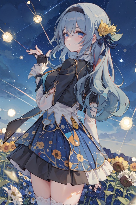 
Beautiful woman, sunflower field, amber eyes, 8k, best quality, (van gogh, starry night background), detailed hair, detailed eyes, mtianmei
\\\\\\\\\\\,
liuying,def clothe,1girl,black thighhighs,blue eyes,hairband,long hair,black hairband,fingerlessgloves,skirt,
, mLD