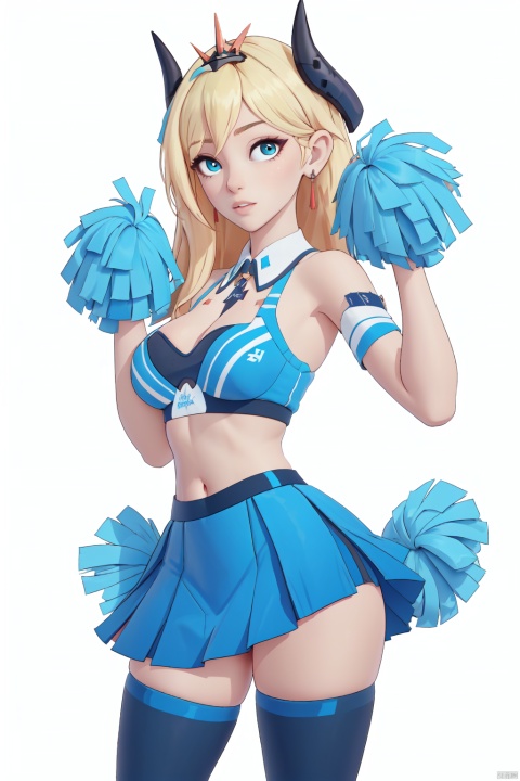 8k, best quality, masterpiece, (ultra-detailed:1.1), (high detailed skin), miyuki, Art style, clean and crisp picture, 1girl, breasts, solo, green eyes, pom pom (cheerleading), cheerleader, long hair, thighhighs, skirt, looking at viewer, large breasts, panties, hibiki (cheerleader) (blue archive), cleavage, white thighhighs, navel, underwear,white background, cosplay, holding, simple background, parted lips, yellow panties, skindentation, holding pom poms, white skirt,pleated skirt, thighs, stomach, detached collar, bikini,
//////////////
nai3, 1girl, solo
\\\\\\\\\\\\\\
dyl,1girl,blonde hair,gloves,blue eyes,horns,breasts,,black singlethighhigh,earrings,jewelry,
