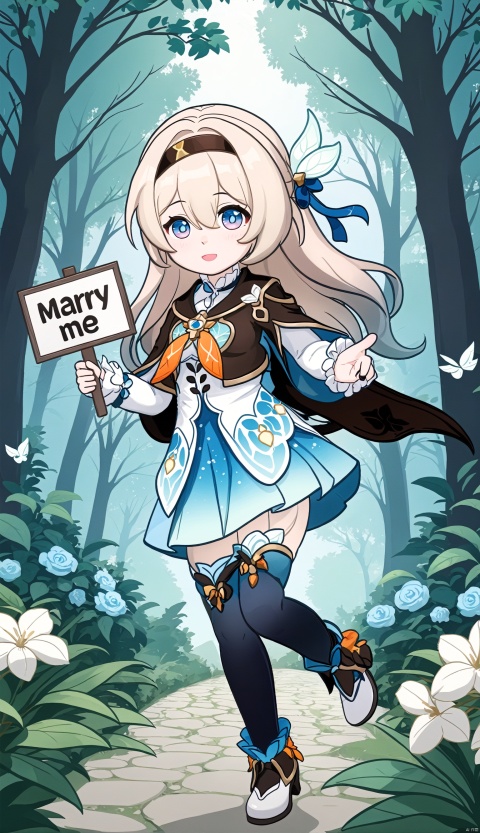  1girl, (paimon), genshin impact, chibi, flying, (holding a sign saying "Marry Me":1.2), forest as background, (masterpiece:1.2), (best quality:1.2), newest, ai-generated, intricate details

liuying,def clothe,1girl,black thighhighs,blue eyes,hairband,long hair,blackhairband,fingerlessgloves,skirt, figure